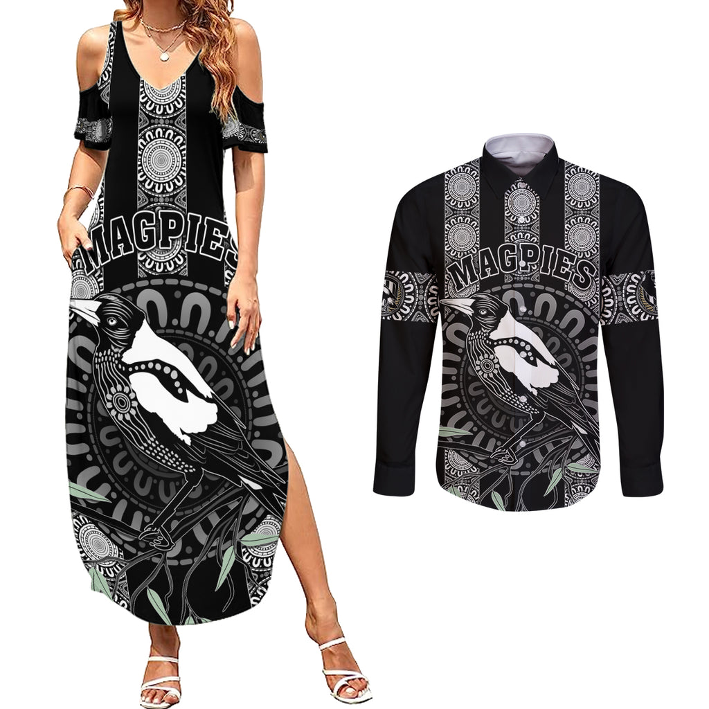 personalised-collingwood-football-couples-matching-summer-maxi-dress-and-long-sleeve-button-shirts-champions-go-magpies