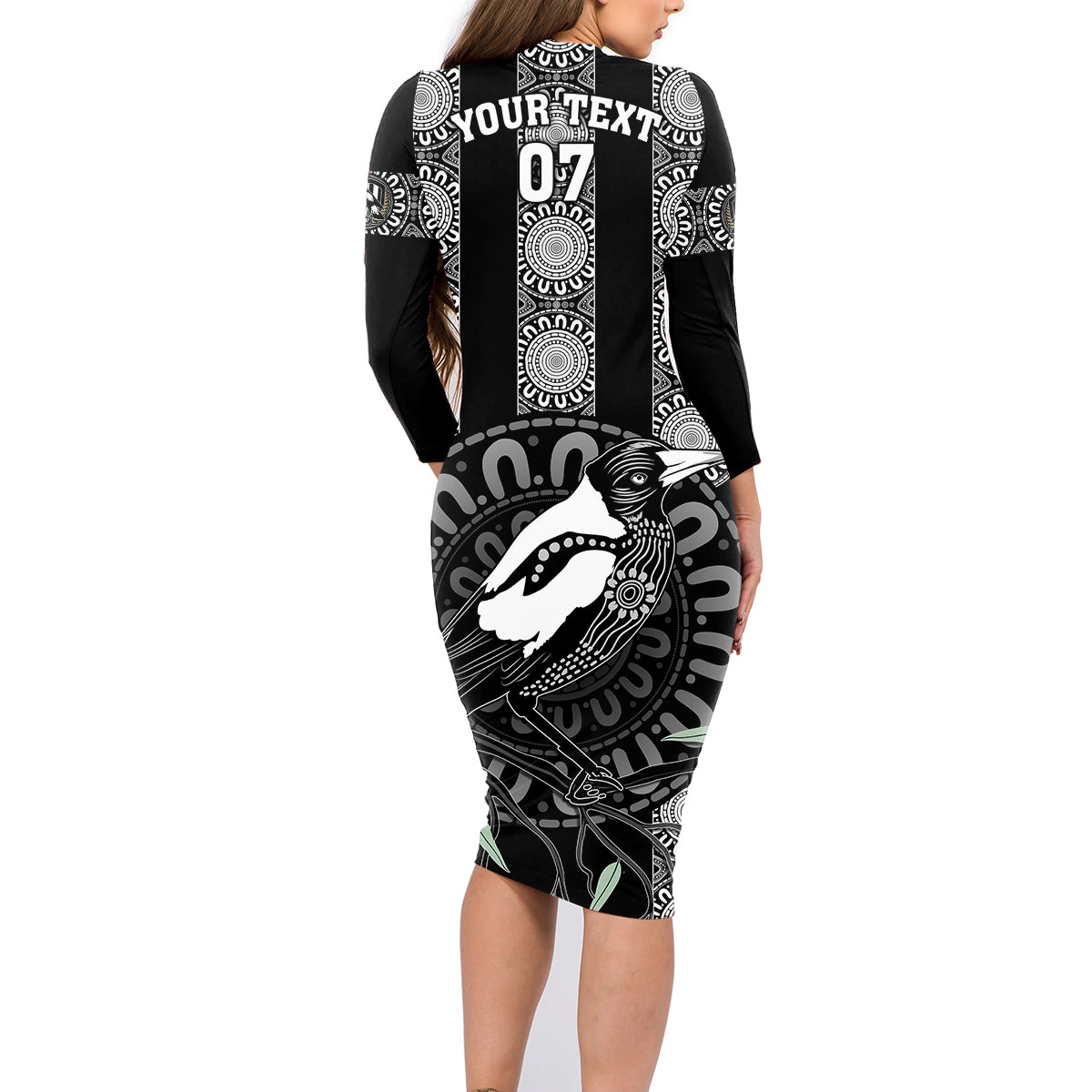 personalised-collingwood-football-family-matching-long-sleeve-bodycon-dress-and-hawaiian-shirt-champions-go-magpies