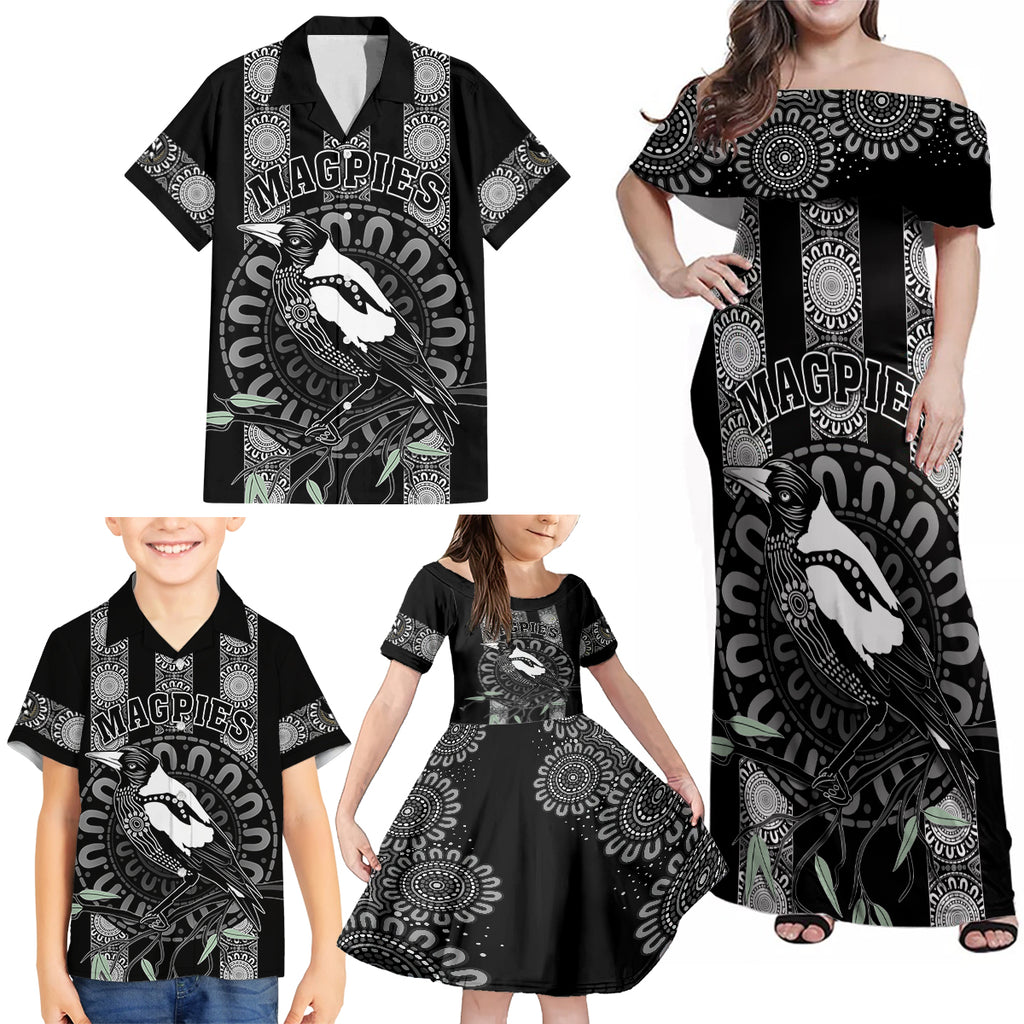 personalised-collingwood-football-family-matching-off-shoulder-maxi-dress-and-hawaiian-shirt-champions-go-magpies