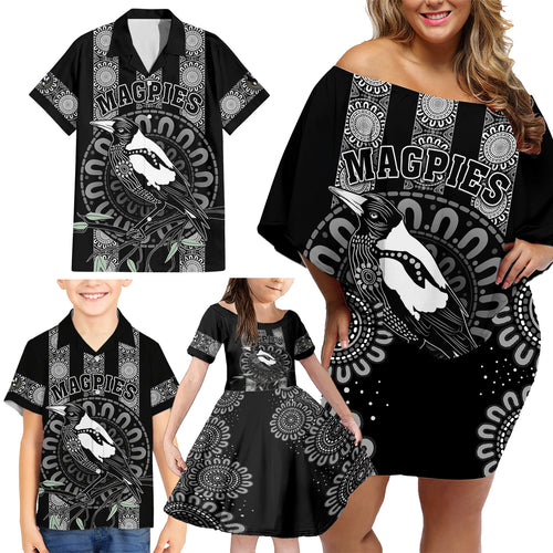 personalised-collingwood-football-family-matching-off-shoulder-short-dress-and-hawaiian-shirt-champions-go-magpies