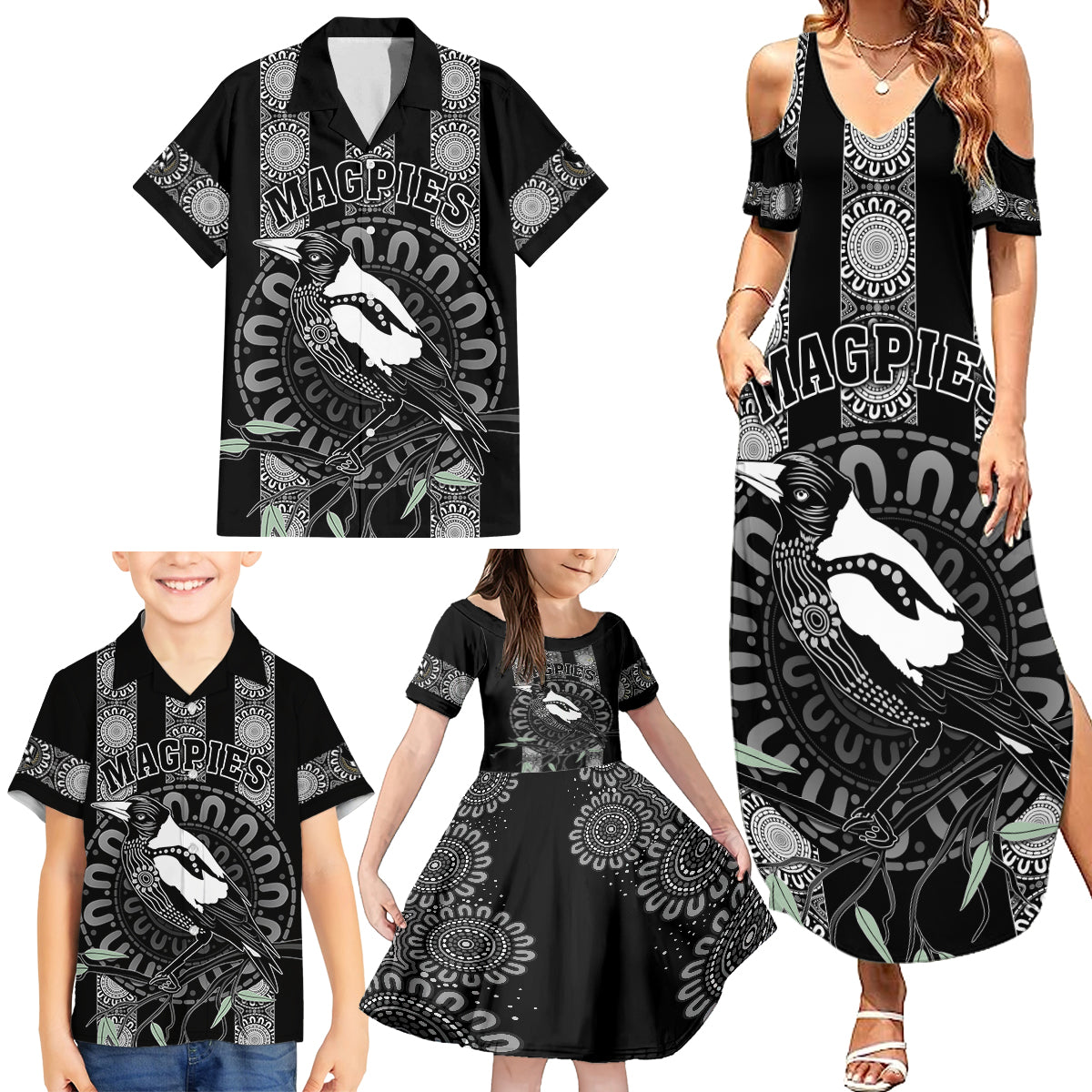 personalised-collingwood-football-family-matching-summer-maxi-dress-and-hawaiian-shirt-champions-go-magpies