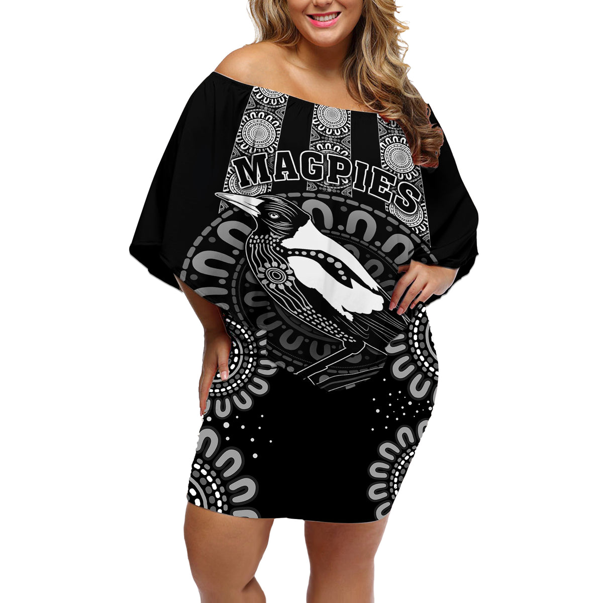 personalised-collingwood-football-off-shoulder-short-dress-champions-go-magpies