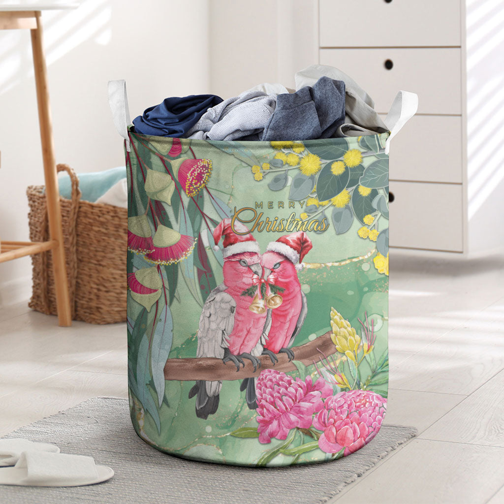 Australia Galah Birds Couple Christmas Laundry Basket Mint Glaze