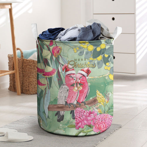 Australia Galah Birds Couple Christmas Laundry Basket Mint Glaze