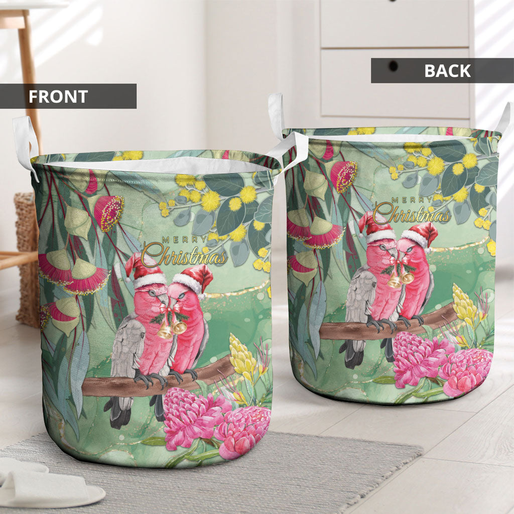 Australia Galah Birds Couple Christmas Laundry Basket Mint Glaze