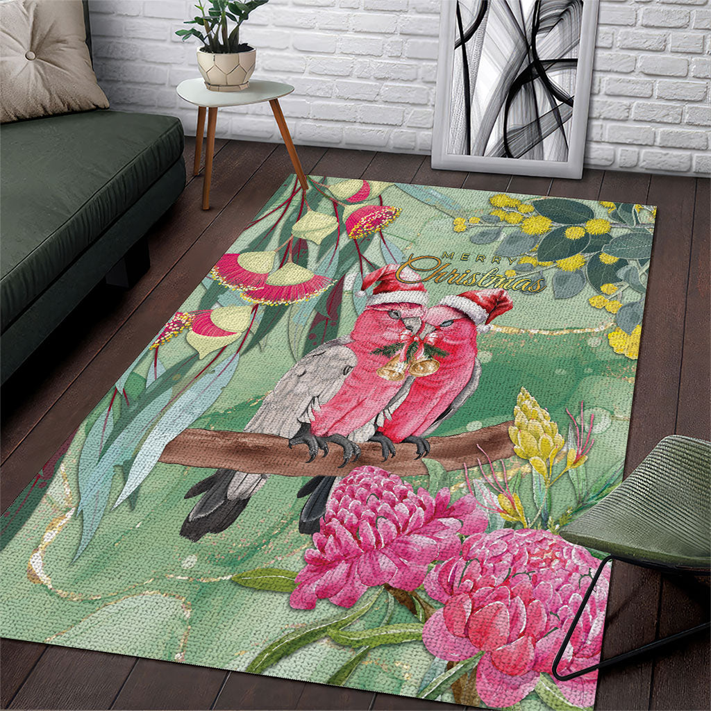 Australia Galah Birds Couple Christmas Area Rug Mint Glaze