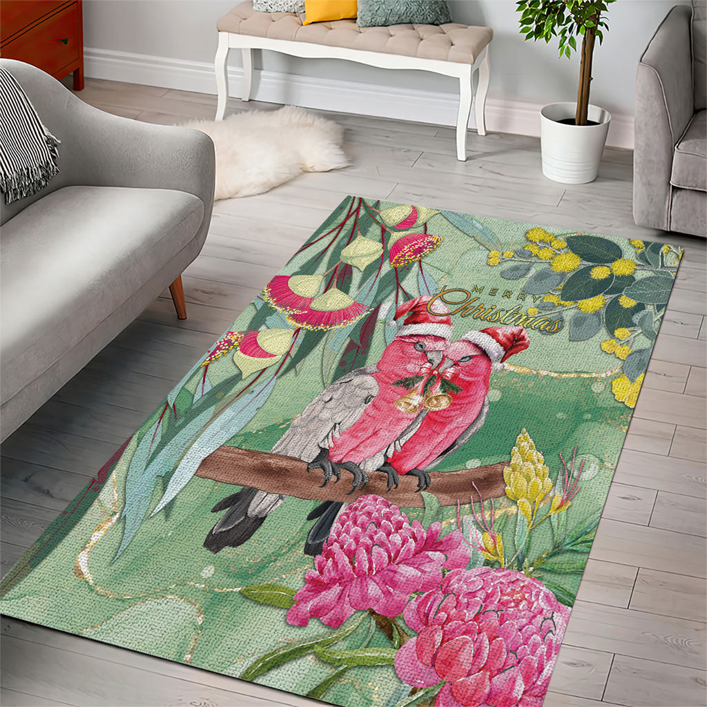 Australia Galah Birds Couple Christmas Area Rug Mint Glaze