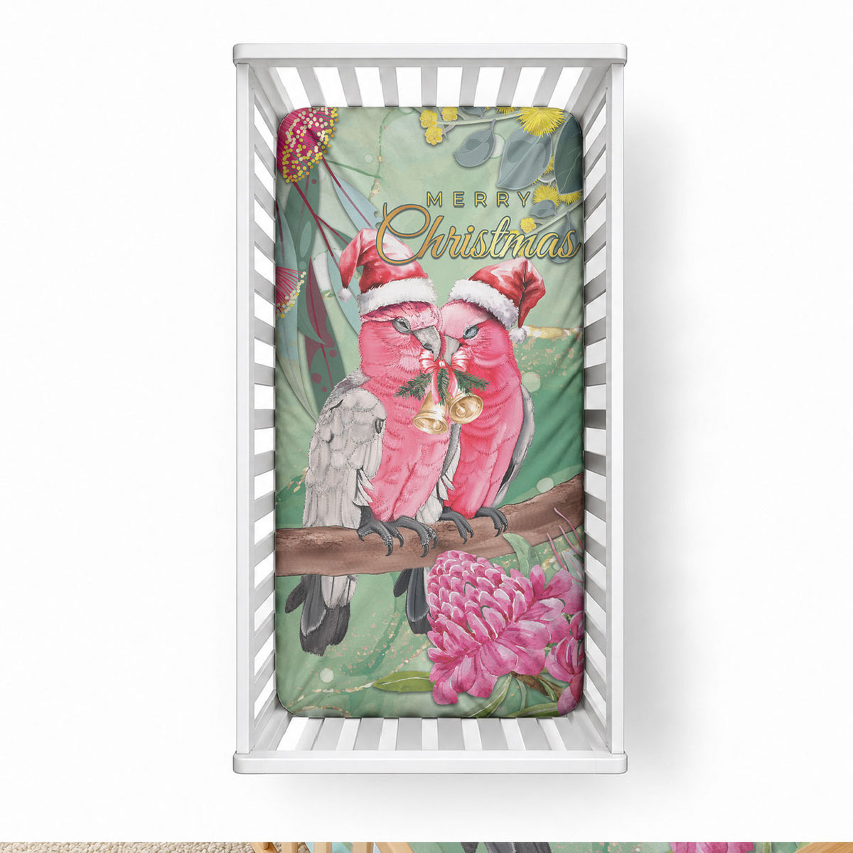 Australia Galah Birds Couple Christmas Baby Bed Cover Mint Glaze