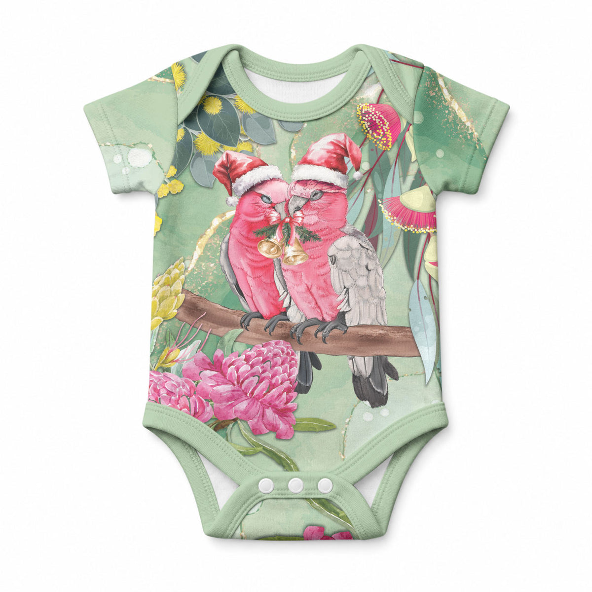 Australia Galah Birds Couple Christmas Baby Onesie Mint Glaze