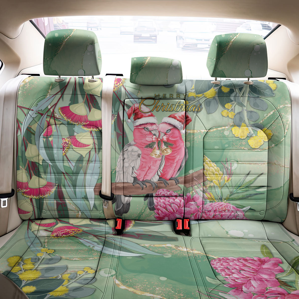 Australia Galah Birds Couple Christmas Back Car Seat Cover Mint Glaze