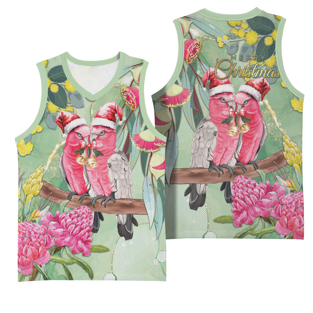Australia Galah Birds Couple Christmas Basketball Jersey Mint Glaze