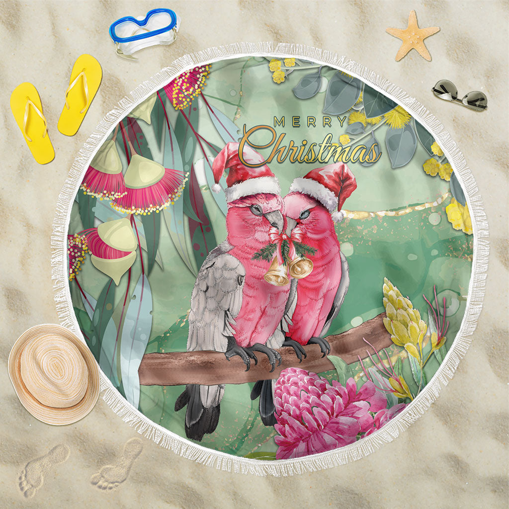 Australia Galah Birds Couple Christmas Beach Blanket Mint Glaze