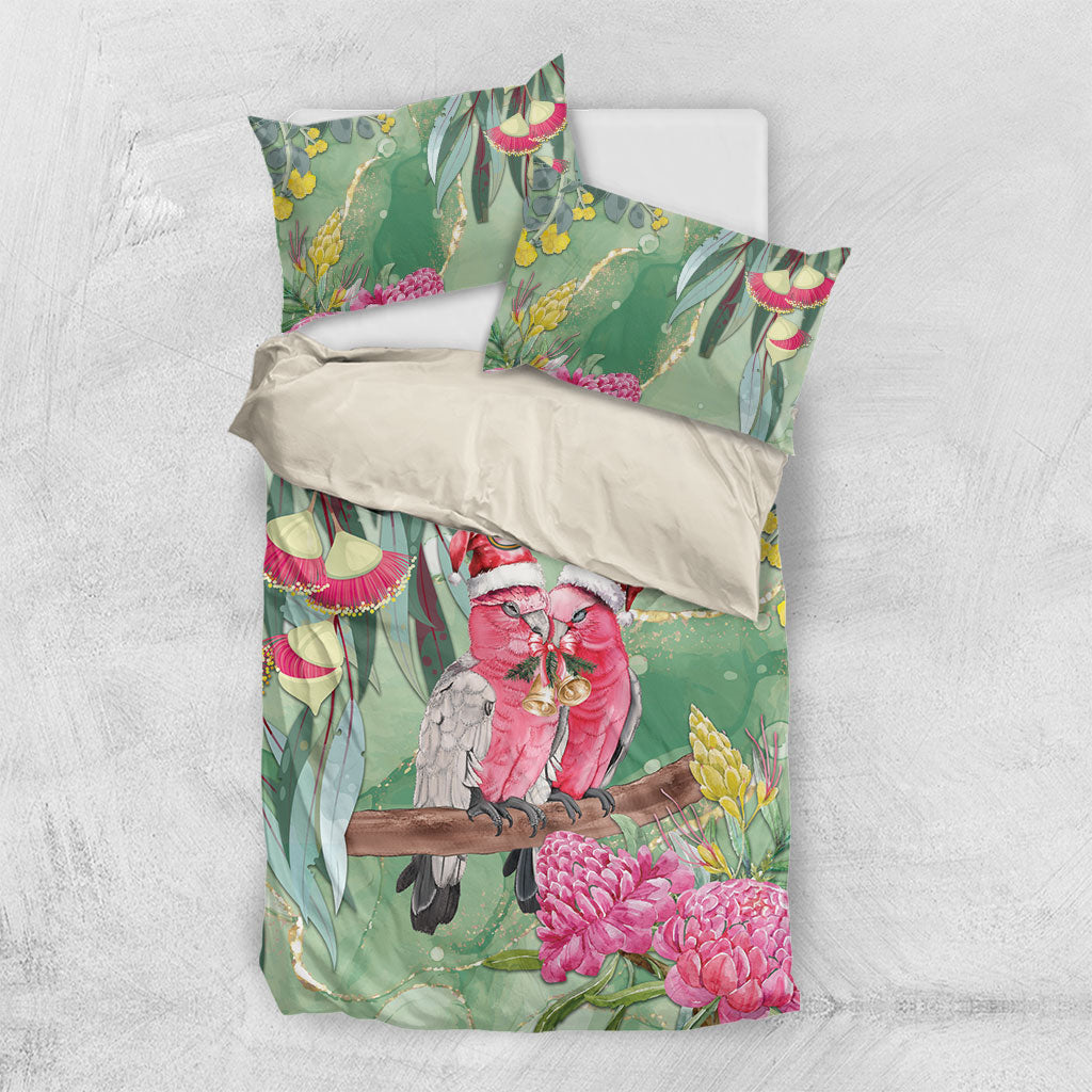Australia Galah Birds Couple Christmas Bedding Set Mint Glaze