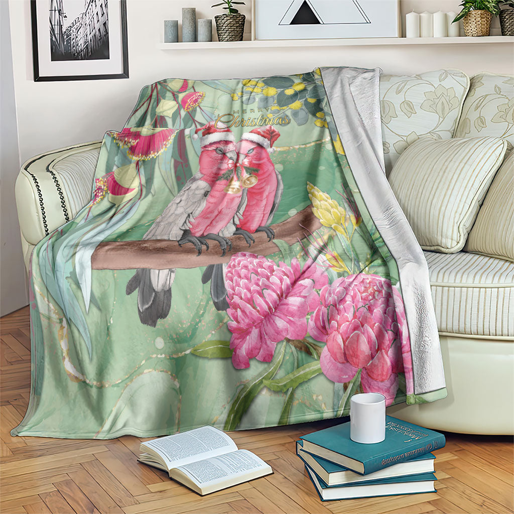 Australia Galah Birds Couple Christmas Blanket Mint Glaze