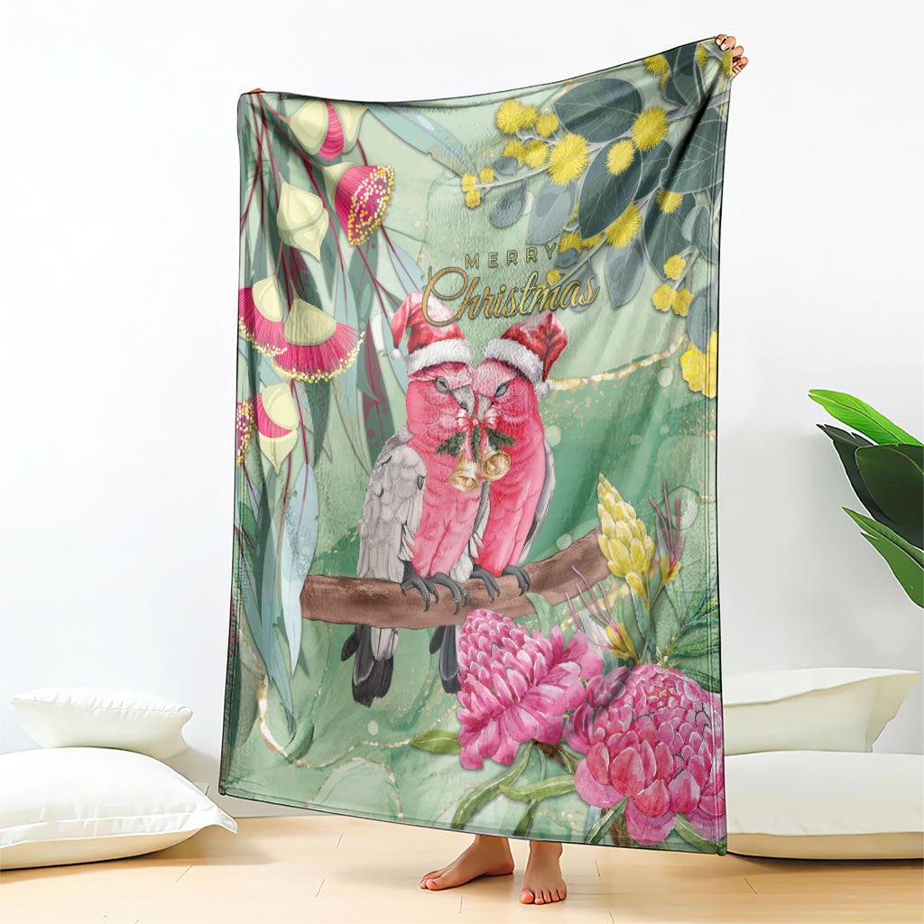 Australia Galah Birds Couple Christmas Blanket Mint Glaze