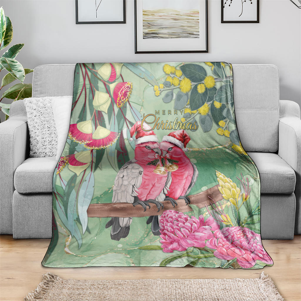 Australia Galah Birds Couple Christmas Blanket Mint Glaze