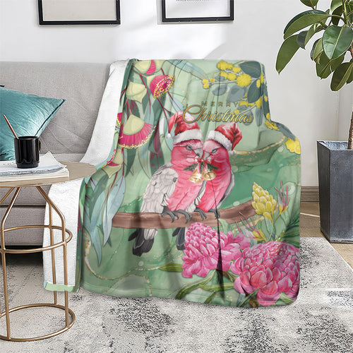 Australia Galah Birds Couple Christmas Blanket Mint Glaze