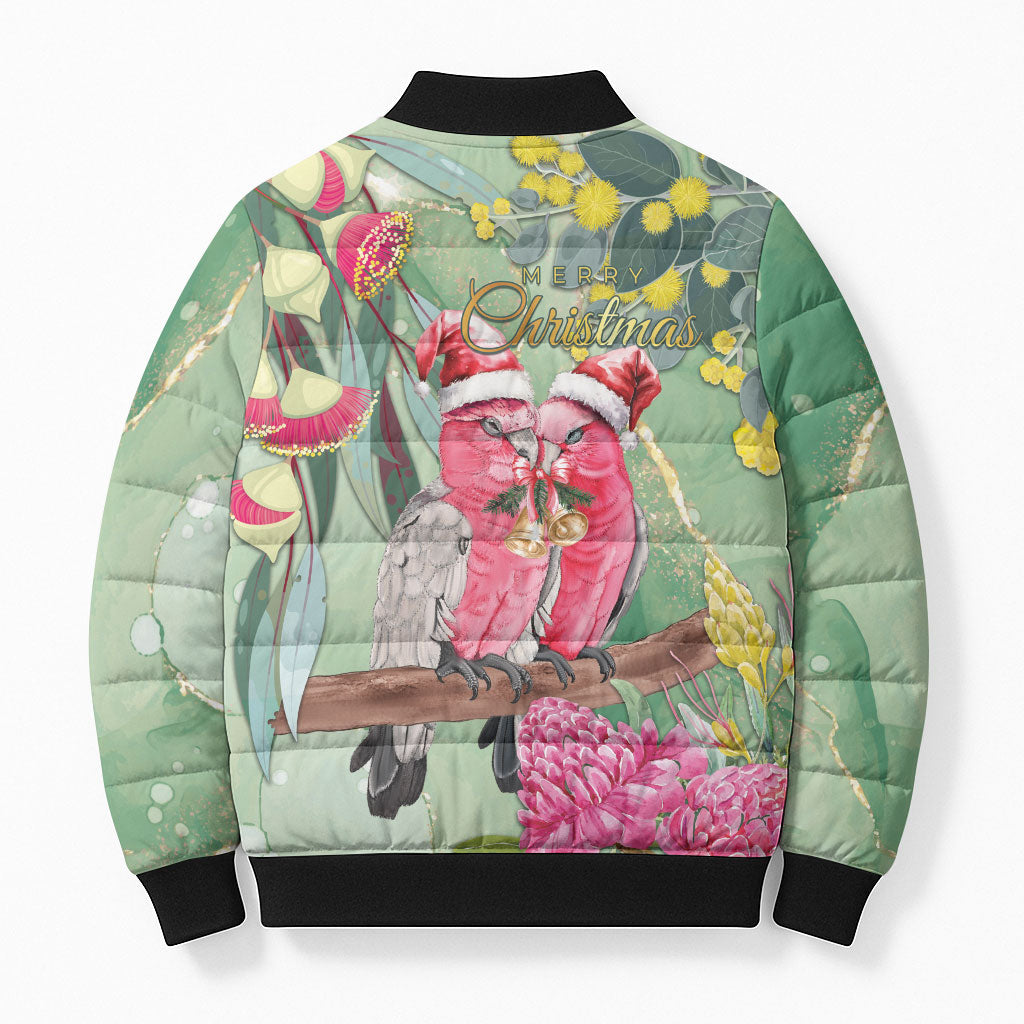 Australia Galah Birds Couple Christmas Bomber Puffer Jacket Mint Glaze