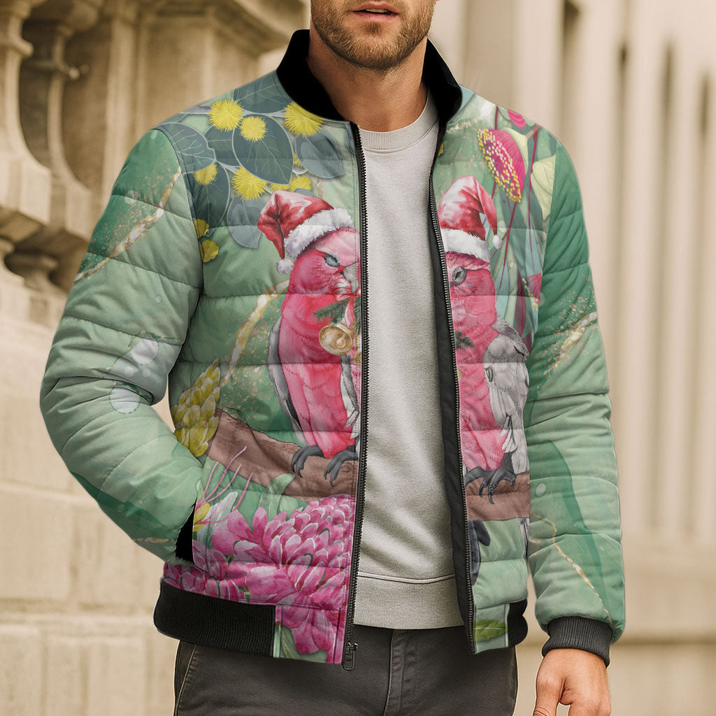 Australia Galah Birds Couple Christmas Bomber Puffer Jacket Mint Glaze