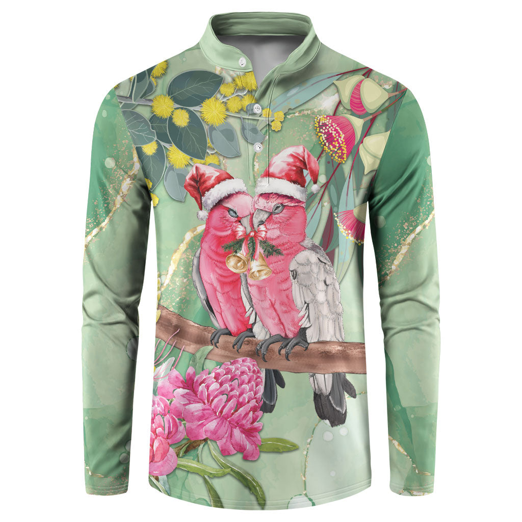 Australia Galah Birds Couple Christmas Button Sweatshirt Mint Glaze