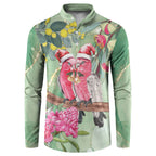 Australia Galah Birds Couple Christmas Button Sweatshirt Mint Glaze
