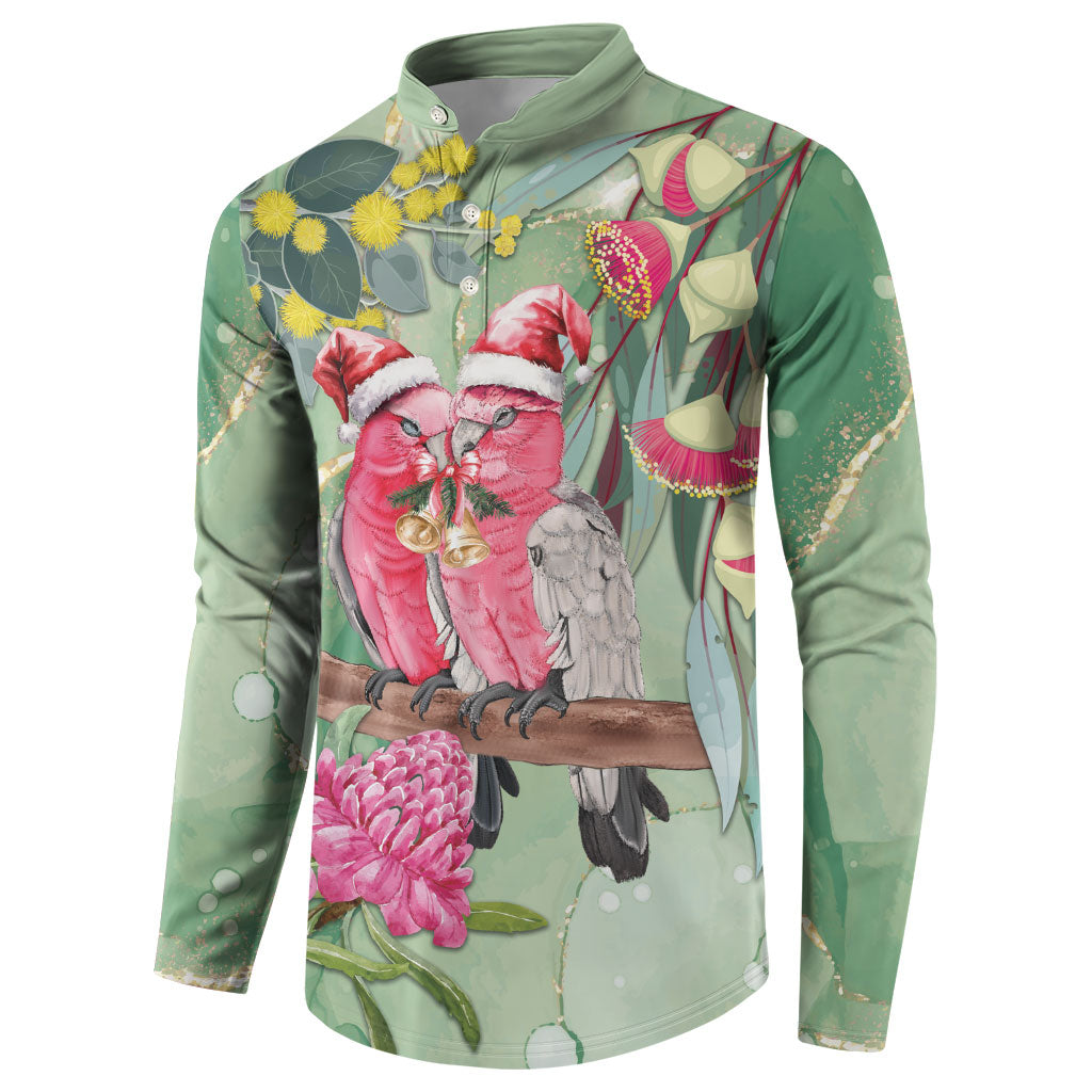 Australia Galah Birds Couple Christmas Button Sweatshirt Mint Glaze