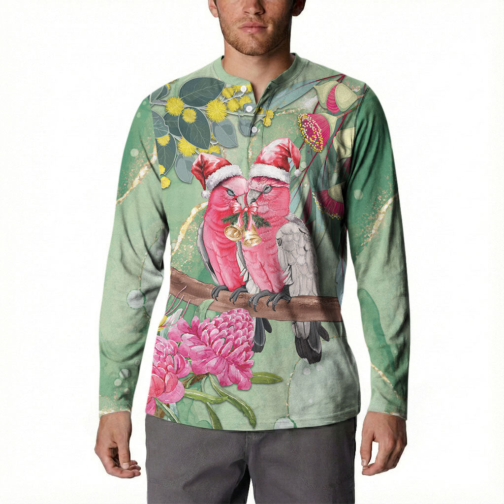 Australia Galah Birds Couple Christmas Button Sweatshirt Mint Glaze