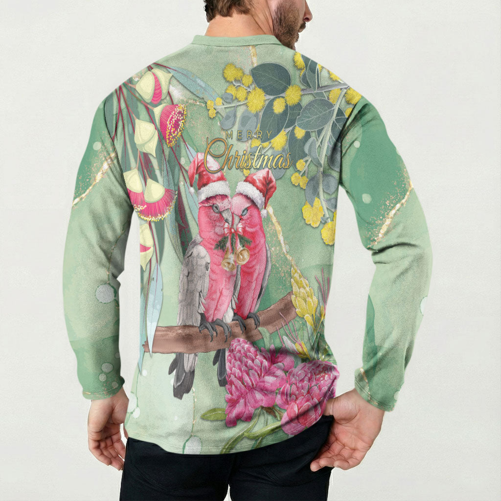 Australia Galah Birds Couple Christmas Button Sweatshirt Mint Glaze