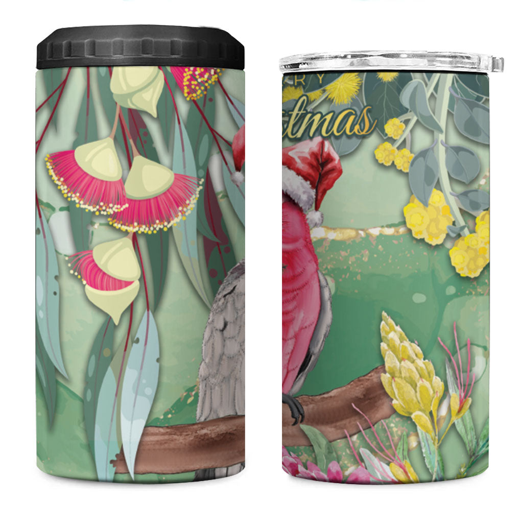 Australia Galah Birds Couple Christmas 4 in 1 Can Cooler Tumbler Mint Glaze