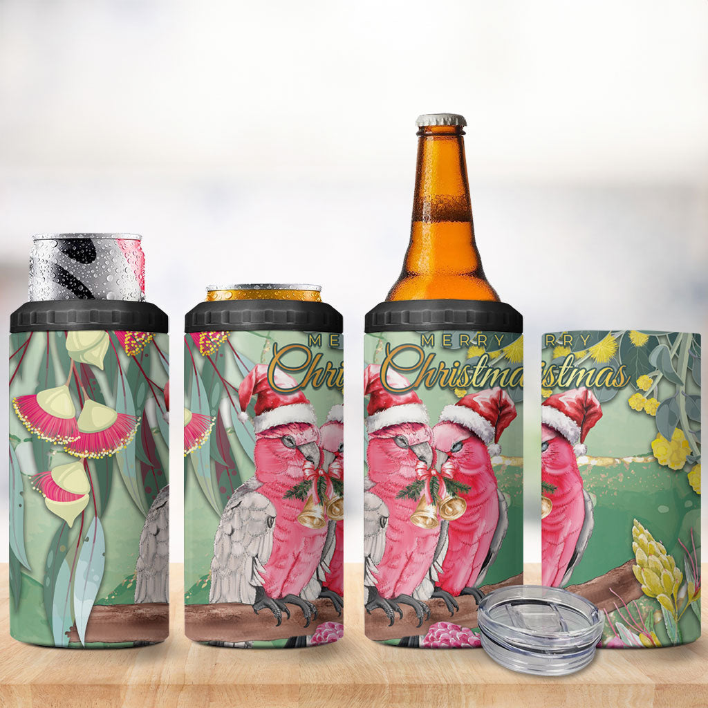 Australia Galah Birds Couple Christmas 4 in 1 Can Cooler Tumbler Mint Glaze