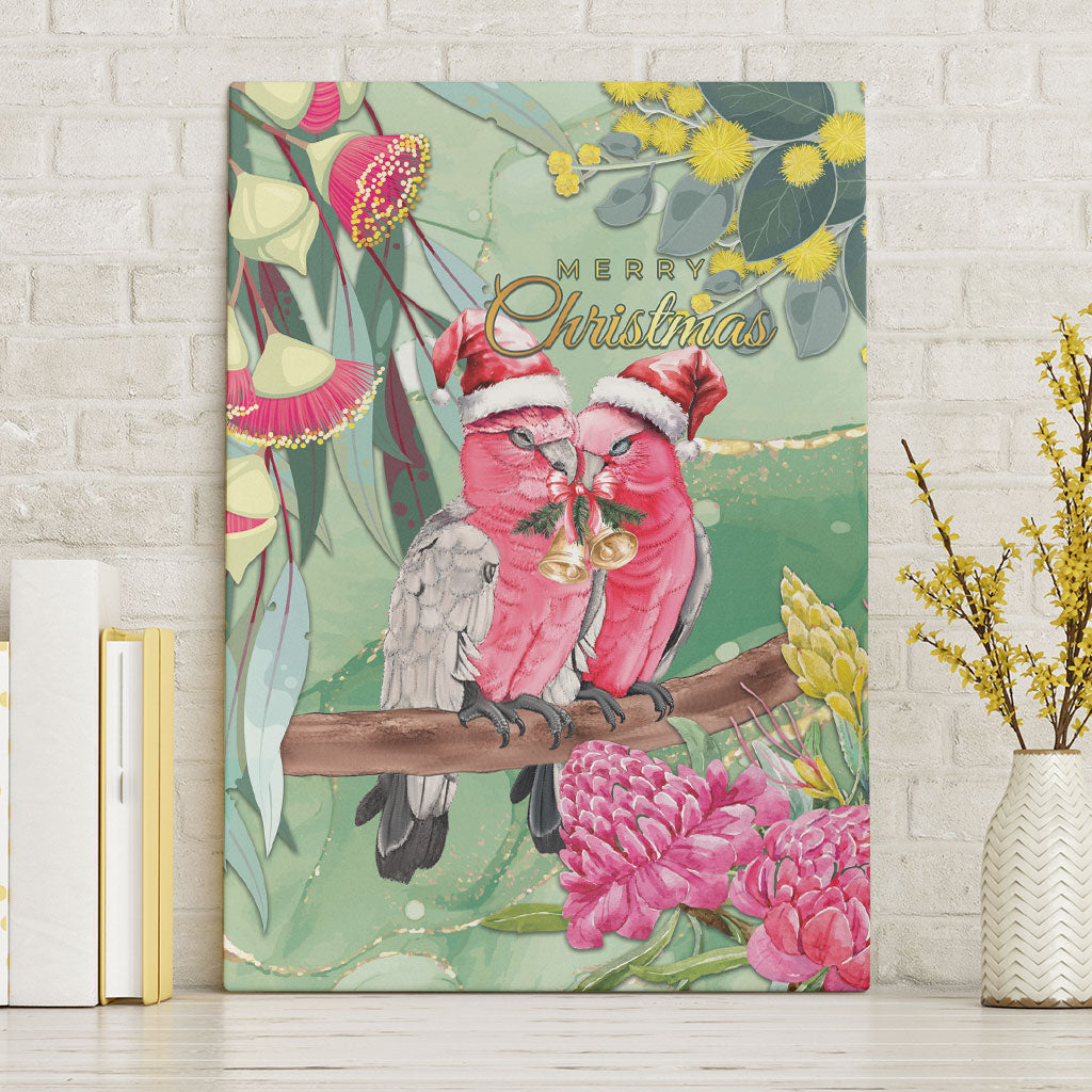 Australia Galah Birds Couple Christmas Canvas Wall Art Mint Glaze
