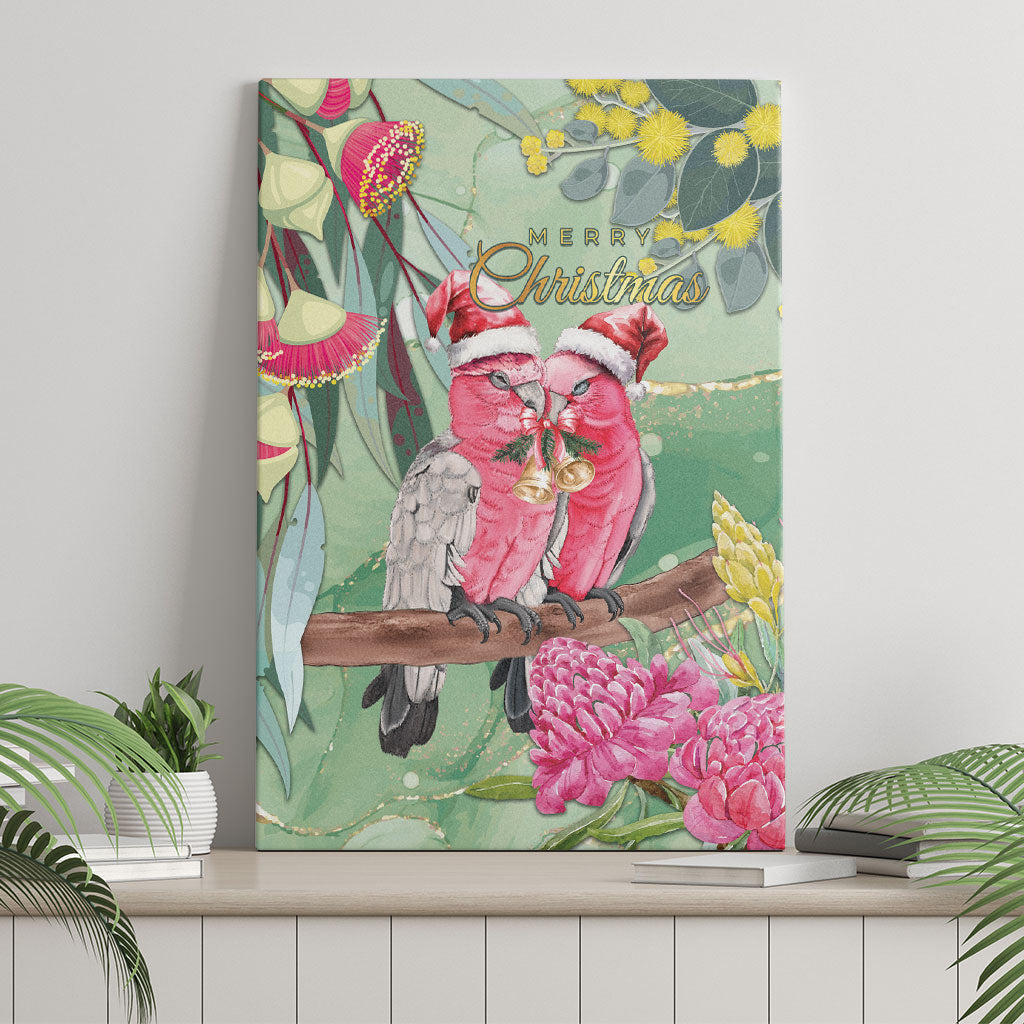 Australia Galah Birds Couple Christmas Canvas Wall Art Mint Glaze