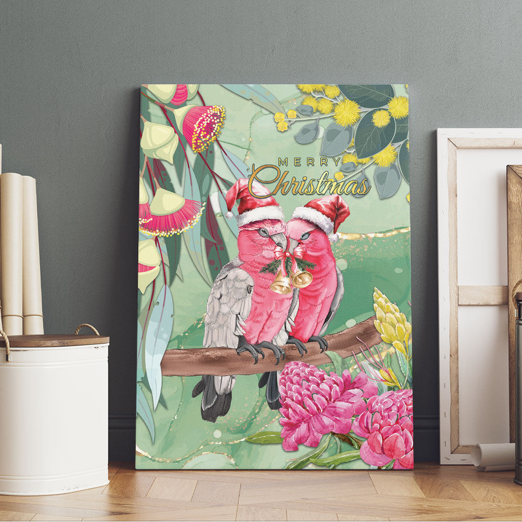 Australia Galah Birds Couple Christmas Canvas Wall Art Mint Glaze