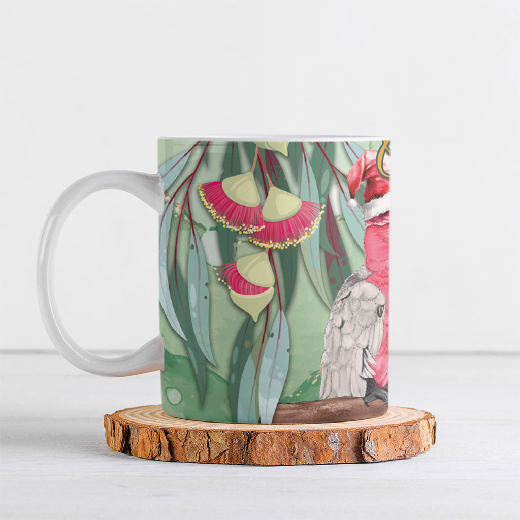 Australia Galah Birds Couple Christmas Ceramic Mug Mint Glaze