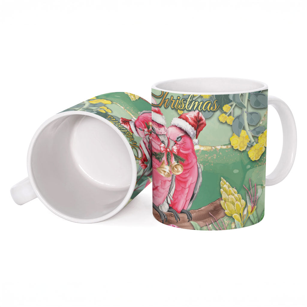 Australia Galah Birds Couple Christmas Ceramic Mug Mint Glaze