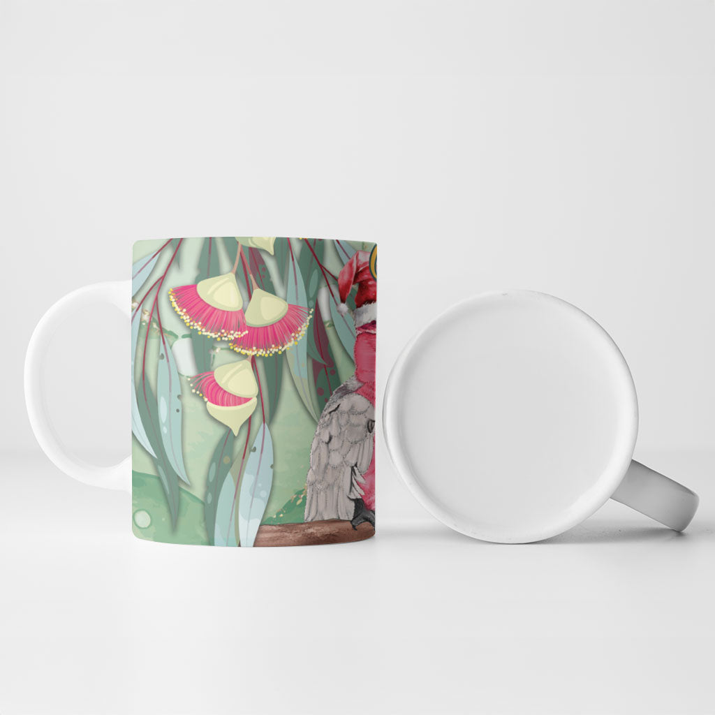 Australia Galah Birds Couple Christmas Ceramic Mug Mint Glaze