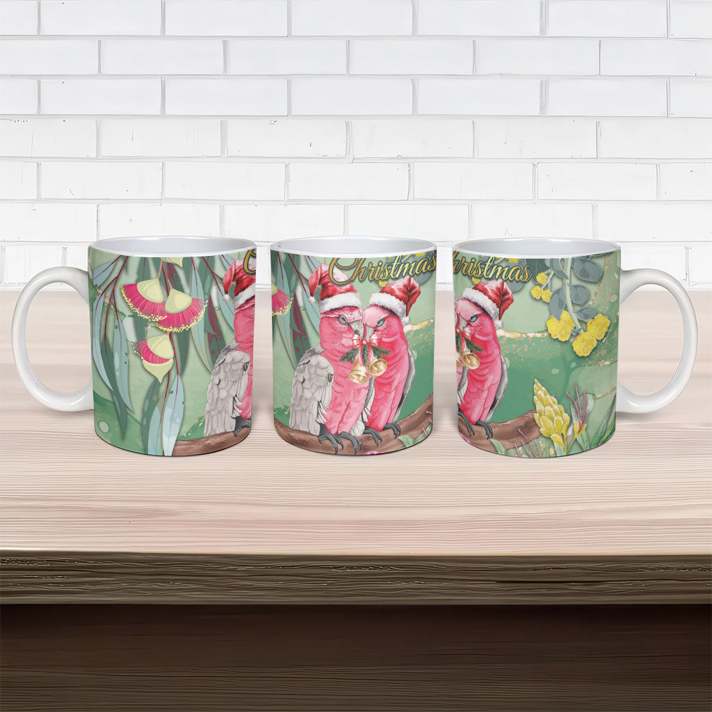 Australia Galah Birds Couple Christmas Ceramic Mug Mint Glaze
