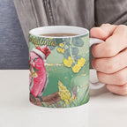Australia Galah Birds Couple Christmas Ceramic Mug Mint Glaze