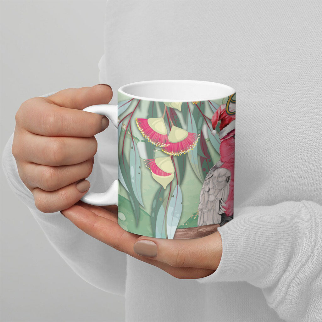 Australia Galah Birds Couple Christmas Ceramic Mug Mint Glaze