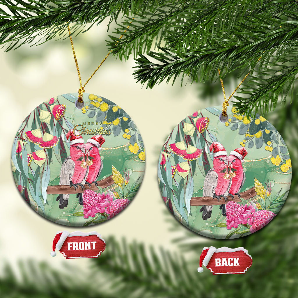 Australia Galah Birds Couple Christmas Ceramic Ornament Mint Glaze