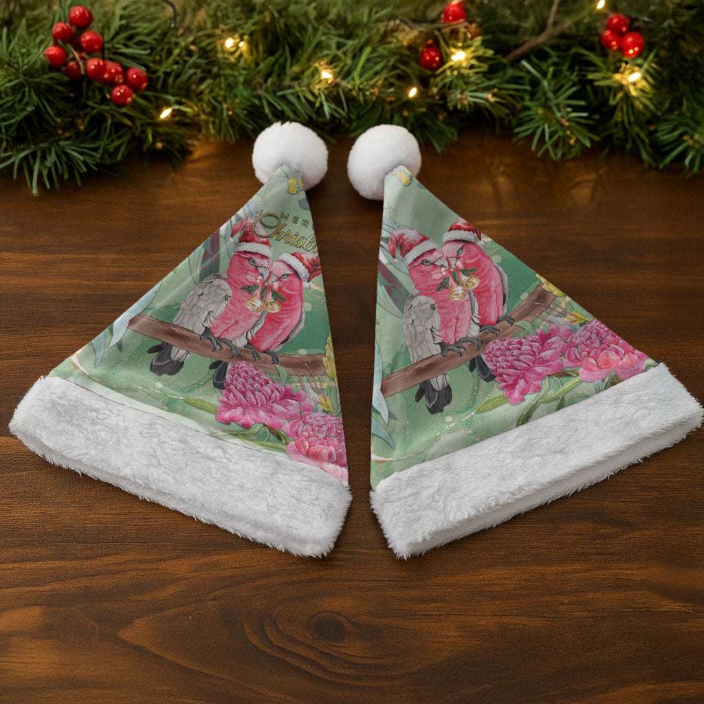 Australia Galah Birds Couple Christmas Santa Hat Mint Glaze
