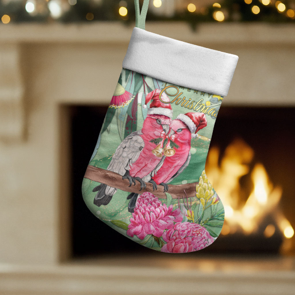 Australia Galah Birds Couple Christmas Stocking Mint Glaze