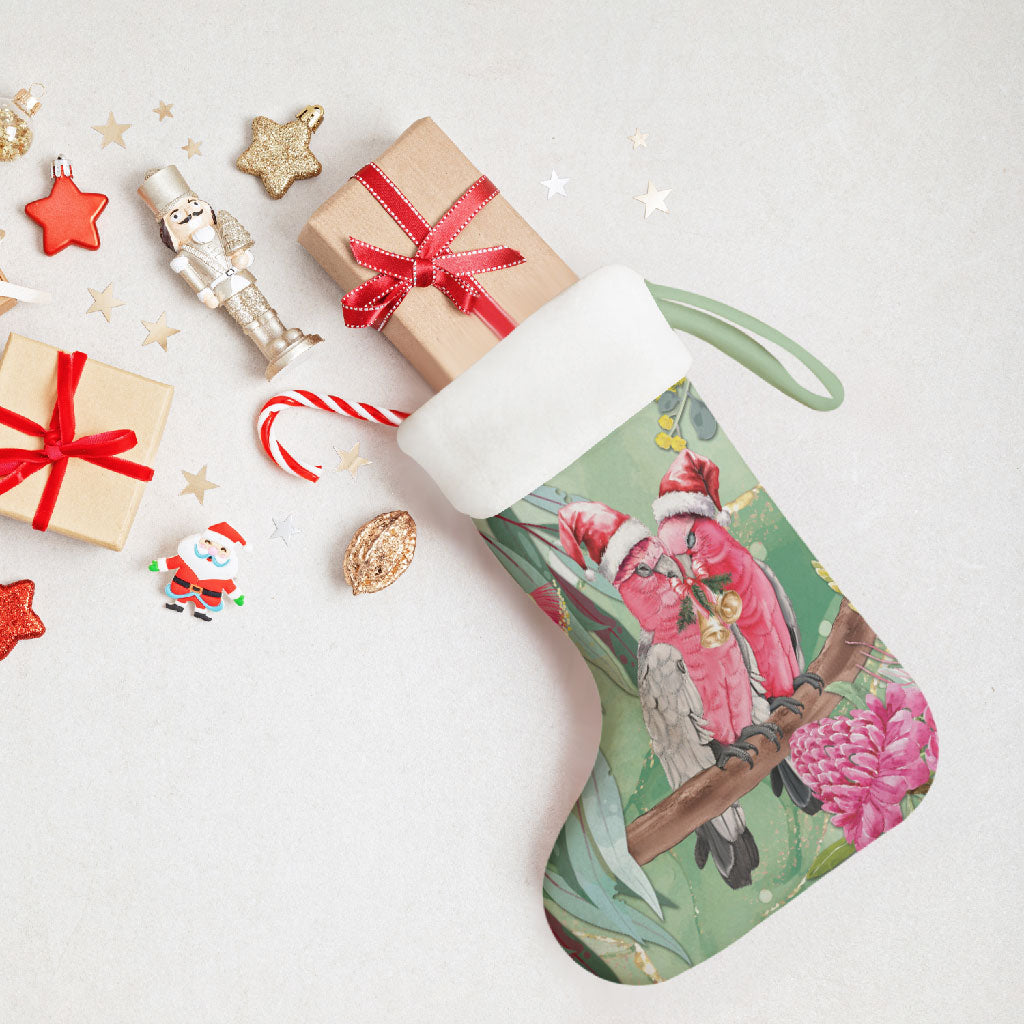 Australia Galah Birds Couple Christmas Stocking Mint Glaze