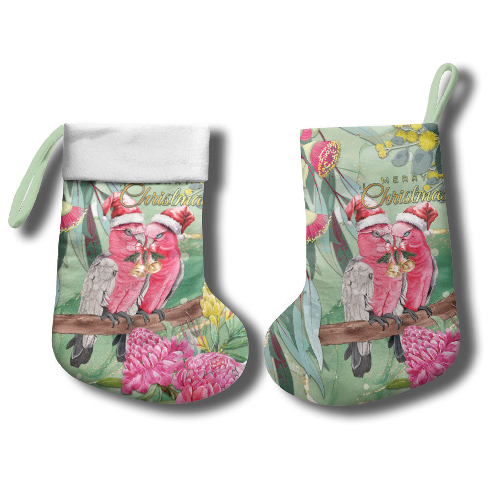 Australia Galah Birds Couple Christmas Stocking Mint Glaze