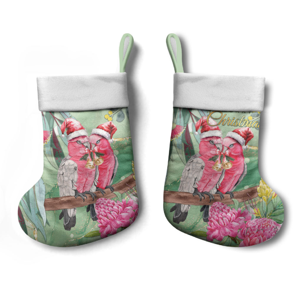 Australia Galah Birds Couple Christmas Stocking Mint Glaze