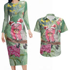Australia Galah Birds Couple Christmas Couples Matching Long Sleeve Bodycon Dress and Hawaiian Shirt Mint Glaze