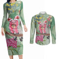 Australia Galah Birds Couple Christmas Couples Matching Long Sleeve Bodycon Dress and Long Sleeve Button Shirt Mint Glaze