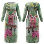 Australia Galah Birds Couple Christmas Couples Matching Long Sleeve Bodycon Dress and Long Sleeve Button Shirt Mint Glaze