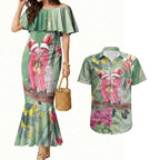Australia Galah Birds Couple Christmas Couples Matching Mermaid Dress and Hawaiian Shirt Mint Glaze