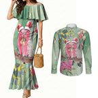 Australia Galah Birds Couple Christmas Couples Matching Mermaid Dress and Long Sleeve Button Shirt Mint Glaze